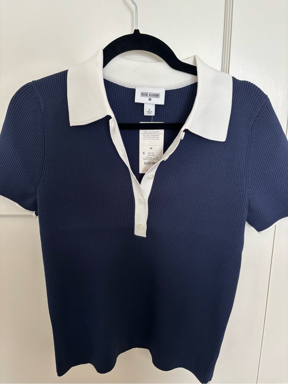 NWT Rosie Assoulin x Target Navy White Ribbed Polo Top Size M
